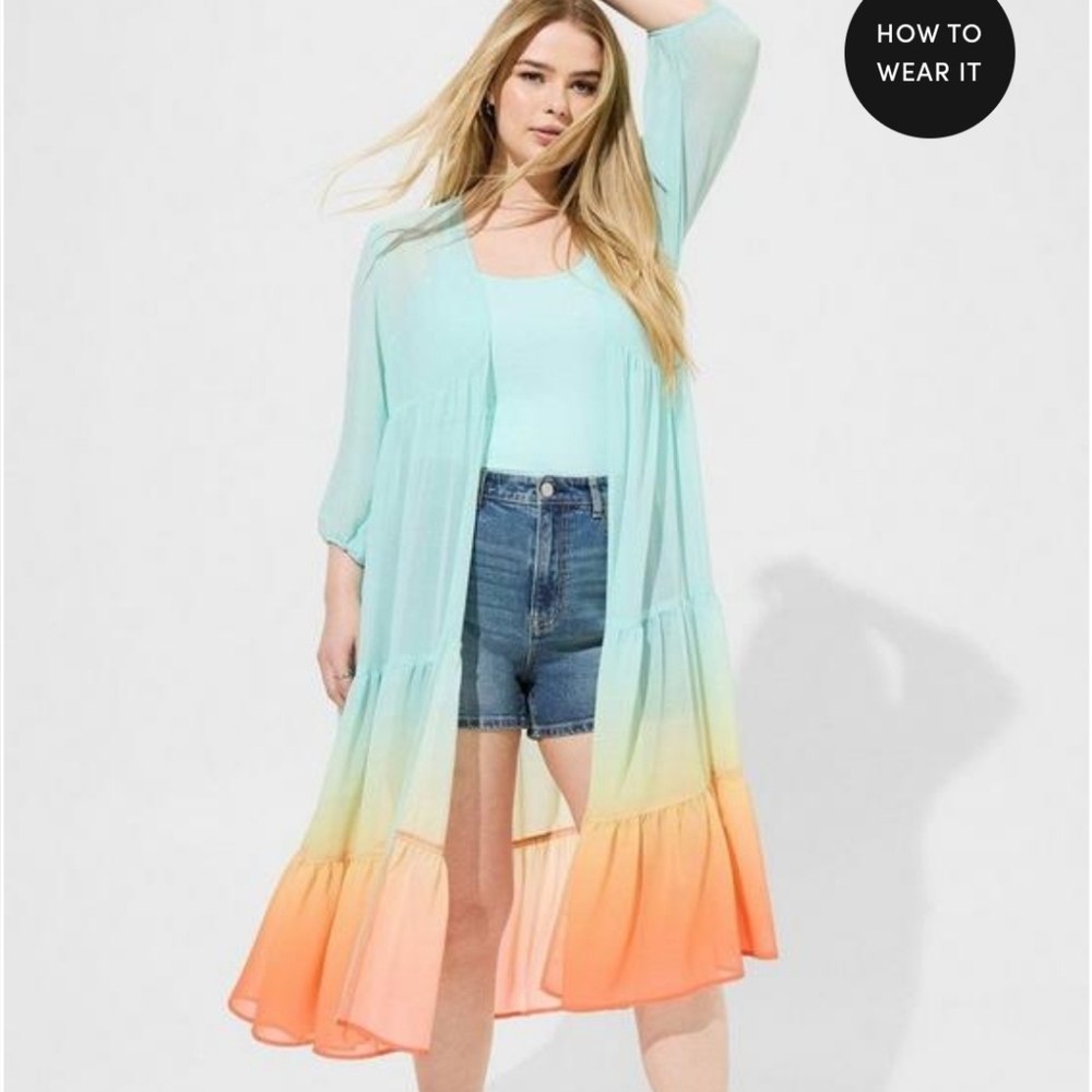 🆕️🩵🍨 MULTI-COLOURED CHIFFON TIERED MAXI KIMONO🍨🩵